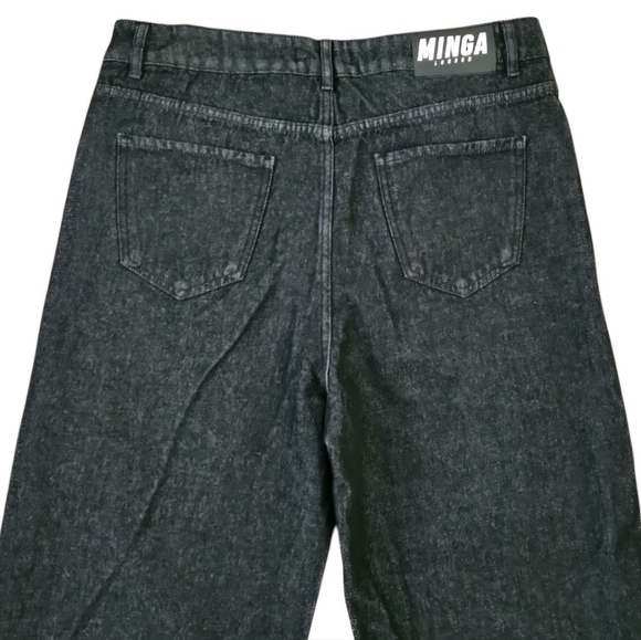 Minga London Bones Black Washed Denim Jeans Skeleton Print Wide Baggy Leg SZ 36 - Picture 9 of 16